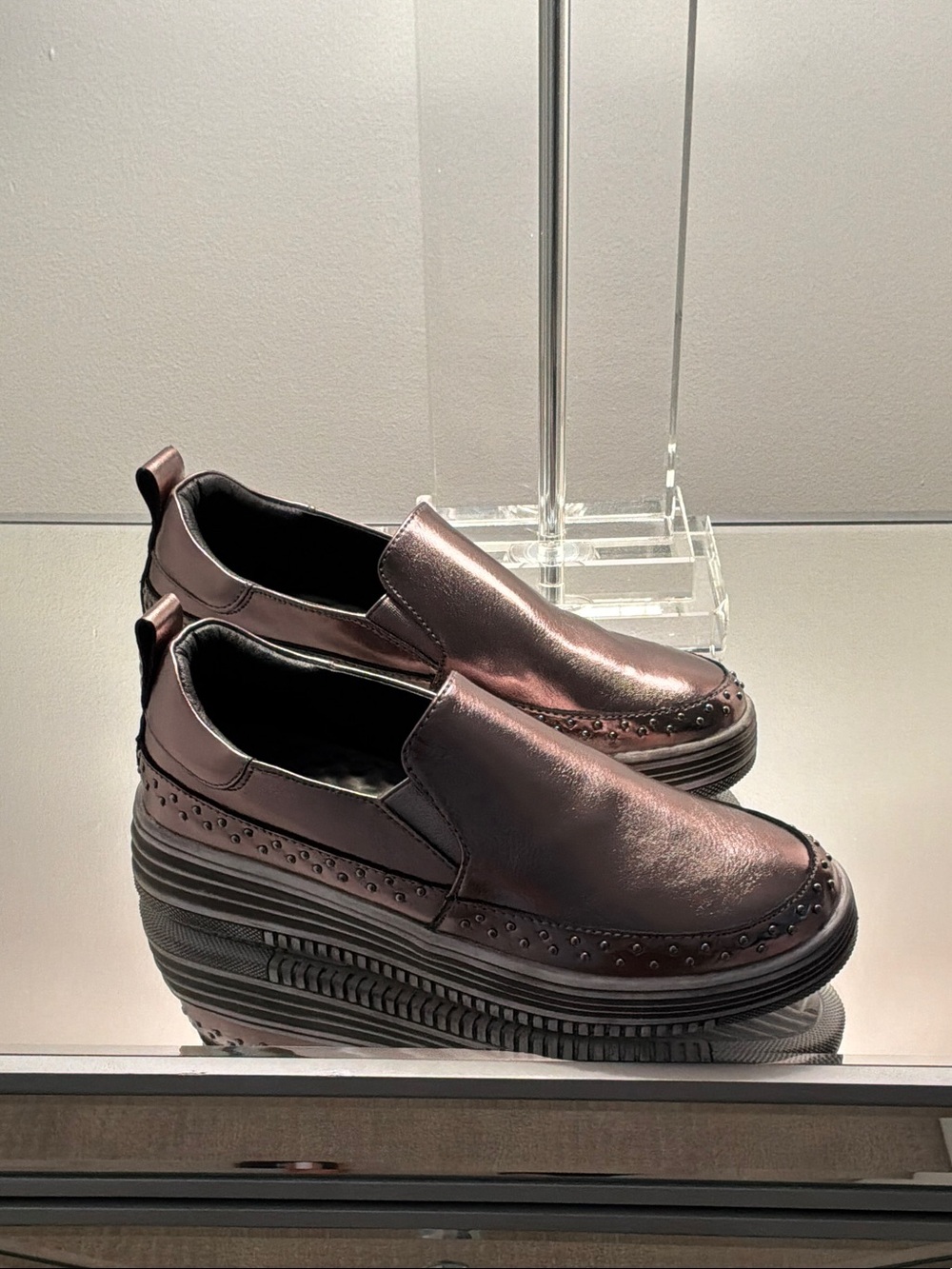 Metallic pewter Slip-On Platform Loafers